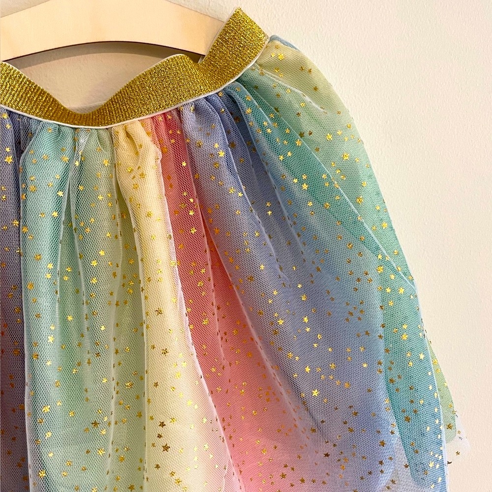 Girls’s Rainbow Tulle Skirt/Tutu with Gold Stars